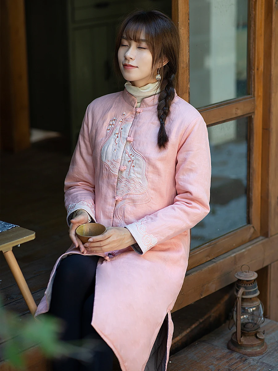 

New Chinese Sle Women's Cotton Jaet Thiened Winter Clothes Far Town Ethnic Sle Stitched Floral Patchwork Long Sve