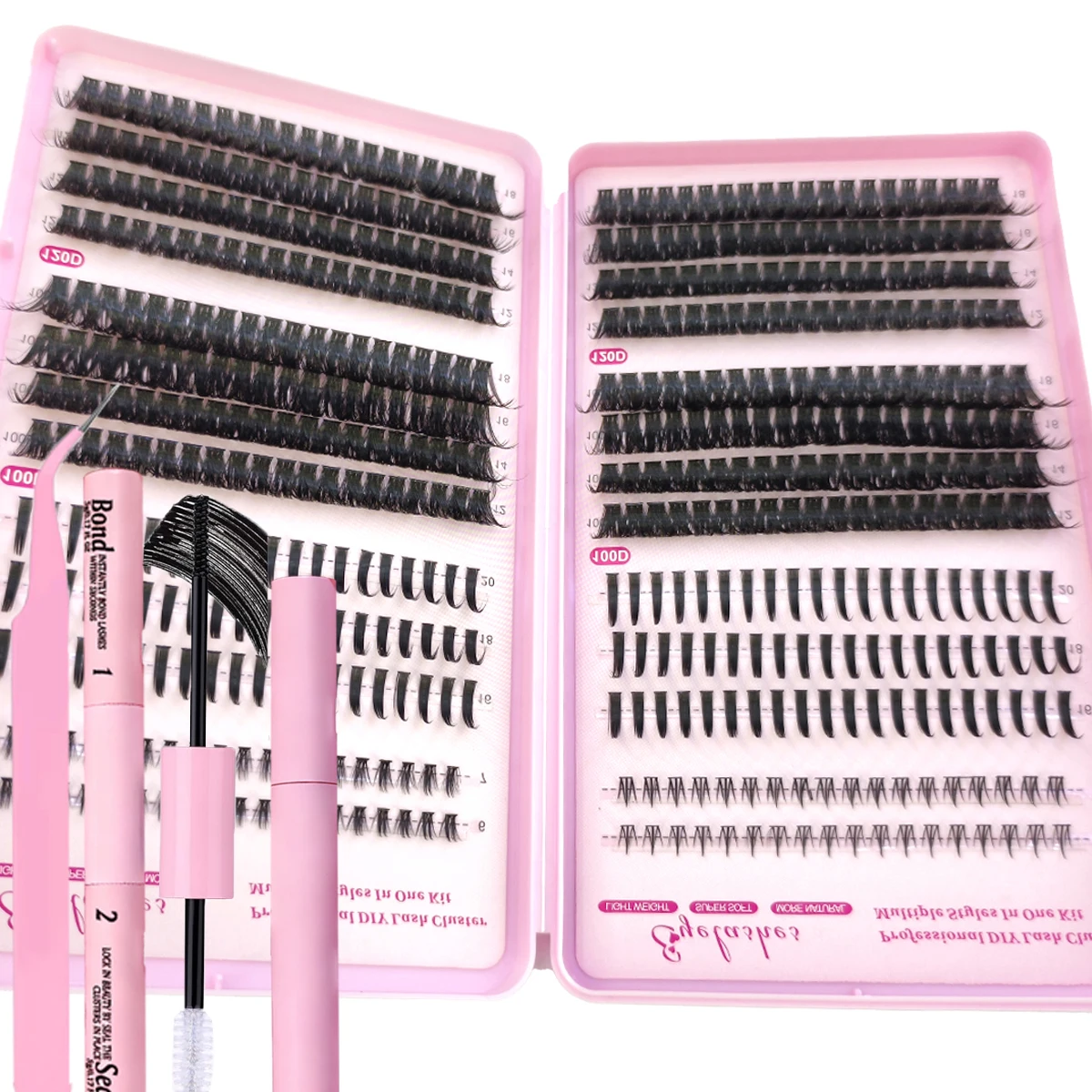 DIY Lash Extension Lash Clusters Individuelle explosive Wimpern mit Bond & Seal Remover Pinzette Wimpernbürste für Selbstanwendungen