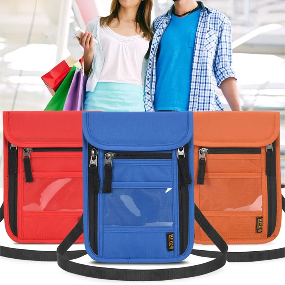 Cartera de viaje minimalista para hombre y mujer, bolsa para el cuello, soporte para pasaporte, bloqueo RFID