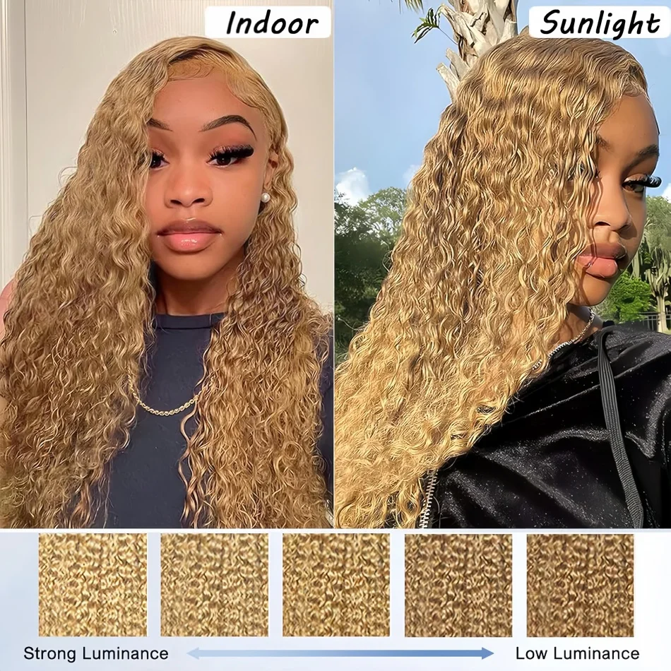 27# Honey Blonde Curly Human Hair Wig 13X6 HD Transparent Lace Frontal Pre Plucked Wig 13x4 30 36 Inch Lace Front Colored Wigs image 2