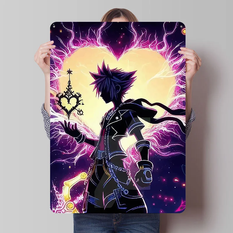 Kingdom Hearts Sora Silhouette Metal Poster Tin Signs Home Decoration Gaming Custom Metal Sign for Wall Art Decoration Wand Deko