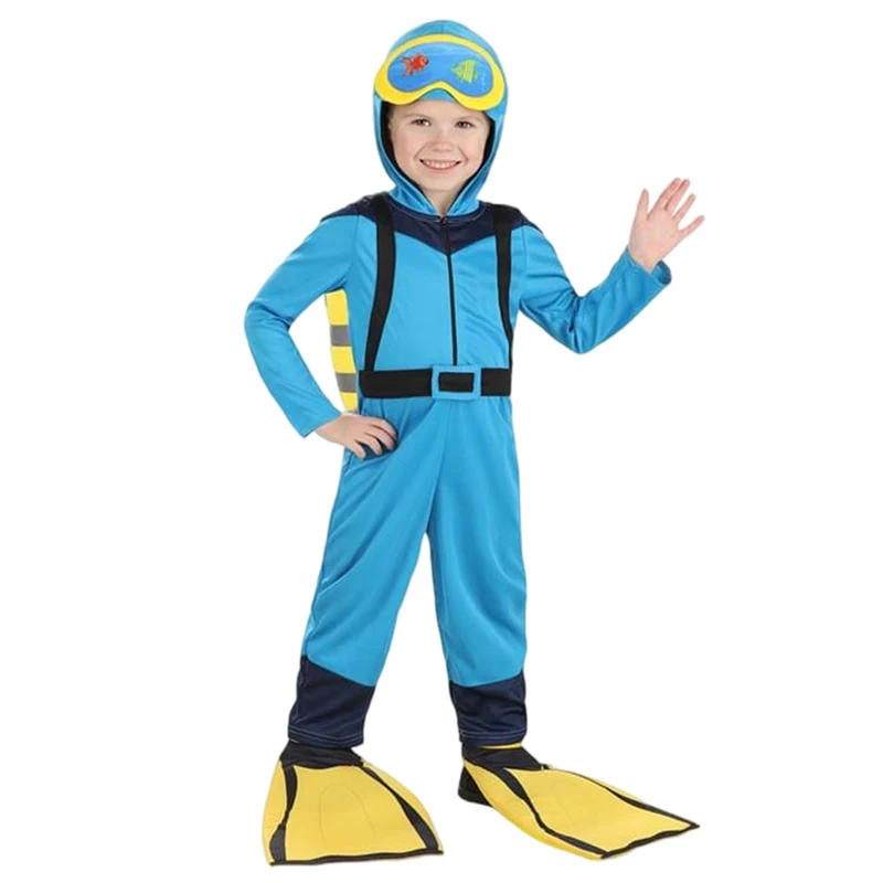 

Unisex Niño Occupational Scuba Driving Suits Carnival Halloween Fancy Dress Up Blue Scubas Driver Costume For Enfant