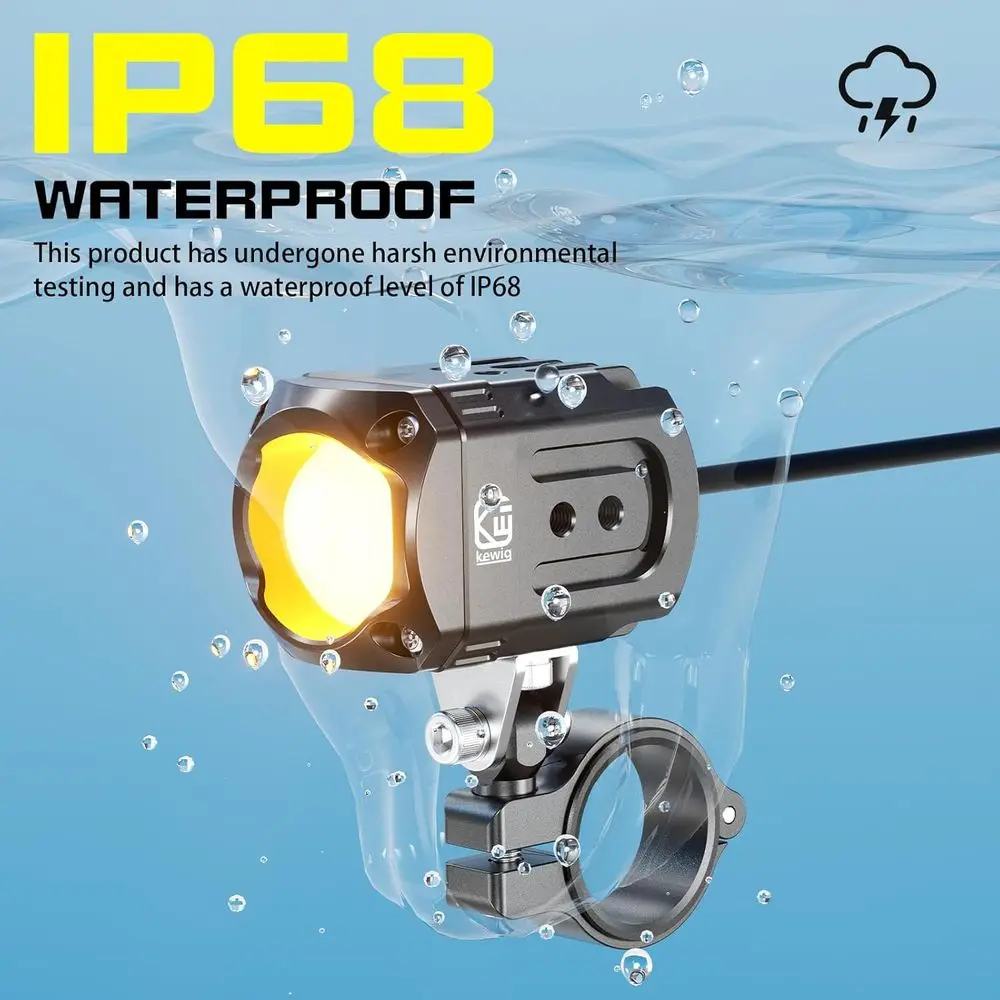 مجموعة إضاءة LED للدراجات النارية مقاومة للماء بقدرة 60 وات - أضواء كاشفة بيضاء/كهرمانية وأضواء ضباب مع دعامات، متوافقة مع المركبات على الطرق الوعرة (Bl)