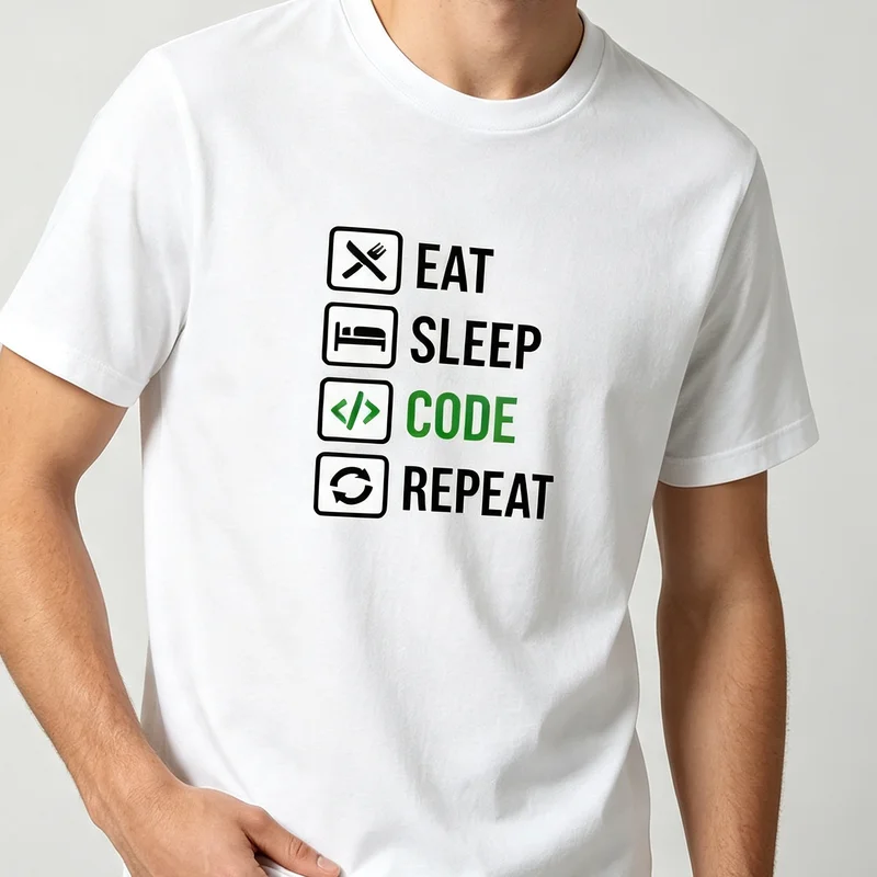 Eat Sleep Code Repeat T-Shirt Gray Coding Programmer Life Icon Print Short Sleeve Casual Streetwear Summer Fashion Tee Top
