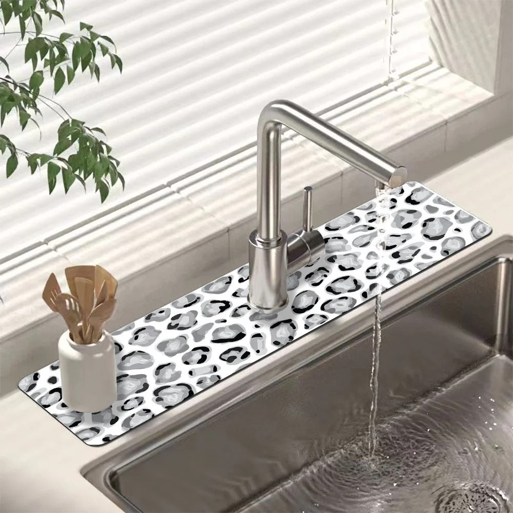 VIKAMA Vintage Leopard Pattern Drainage Pad for Dishwasher Kitchen and Bathroom Slip-resistant Easy to Clean and Water-Resistant