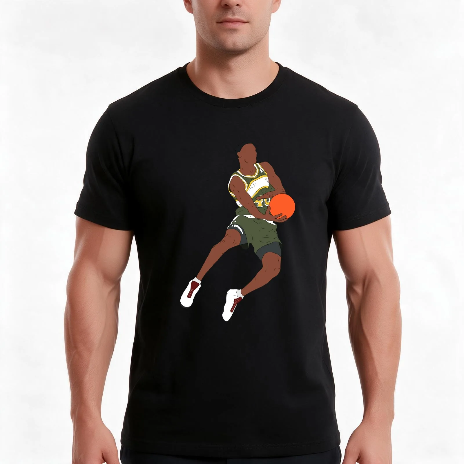 Shawn Kemp Dunk T-Shirt, Summer Casual Cotton Tee, Oversized Streetwear Tops, Vintage Graphic Print, Loose Fit Short Sleeve