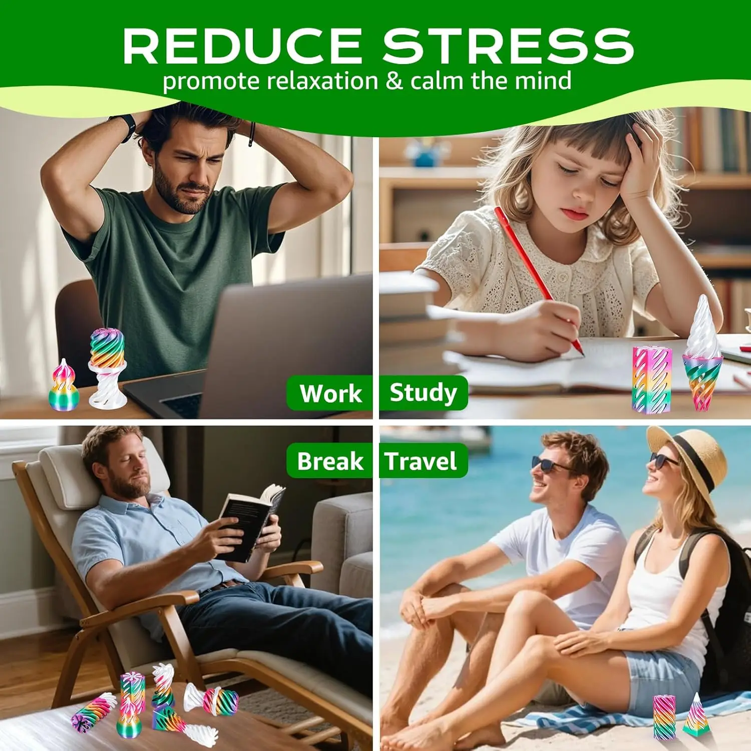 Paquete de 6 juguetes antiestrés de cono en espiral con estampado 3D, pirámide de paso imposible, Pilar de calabaza, hélice, juguetes con tornillo para relajarse y ansiedad