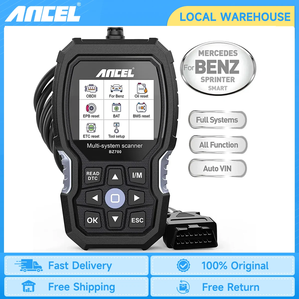 ANCEL BZ700 OBD2 Scanner Professional Car Code Reader for Mercedes All System ABS SAS TPMS Reset Auto Diagnostic Tools for Benz