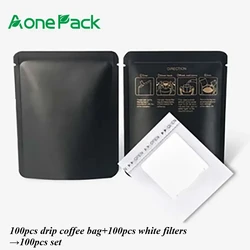 100pcs Custom High Quality Aluminum Foil Kraft Paper Hanging Ear Coffee Sample Drip Filter Bag Empty Tea Food Packaging Sachet
