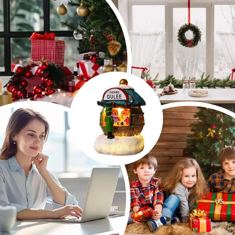 تمثال لمنزل عيد الميلاد بضوء LED ، ديكور منزلي ، زينة متوهجة من الراتنج ، حرفة متجر سانتا ، أحدث هدية للعطلات للأطفال