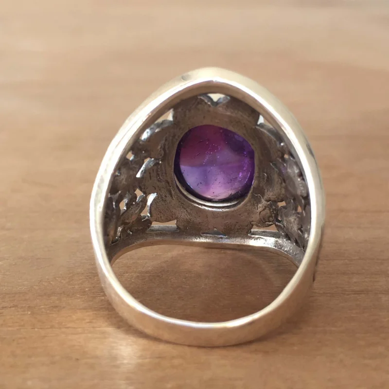 Exquisite Vintage Hollow out Flower Set Amethyst Nepalese Distressed Unisex Ring