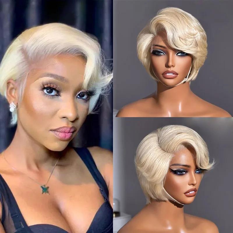 Pixie Cut Wig Transparent Lace Human Hair Wigs For Women Straight Short Bob Wig T Part Lace Wig Prepluck Brazilia Human Hair