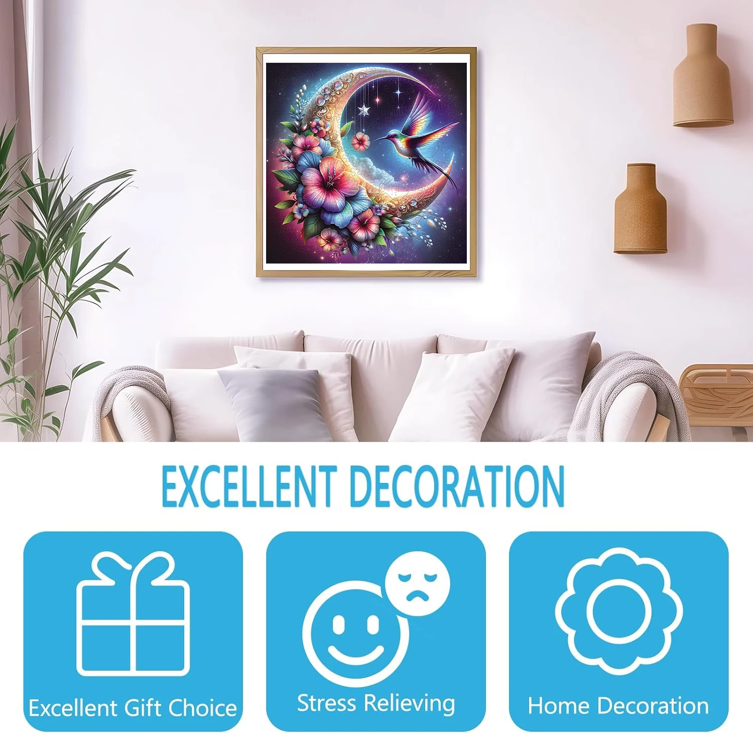 Puzzle in legno con luna e uccello, puzzle in legno a forma di animale unico e irregolare, regalo perfetto per le vacanze di compleanno, giochi per feste