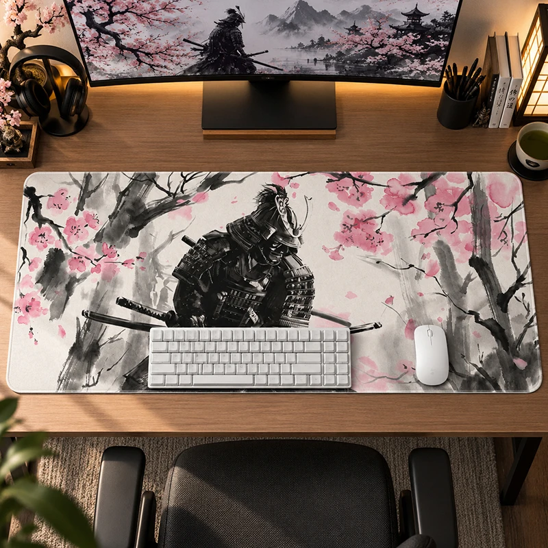 Mouse Pad Black White Sakura Samurai Gaming printon demand Custom Computer HD Home Mousepad XXL Playmat Non-Slip Soft Mouse Mats