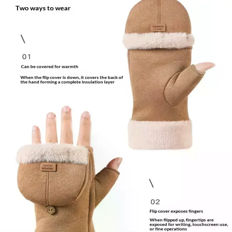 قفازات دافئة الطالبات الخريف والشتاء لطيف زائد المخملية سميكة أفخم غطاء الوجه مكتب شاشة تعمل باللمس قفازات الوجه الاصبع