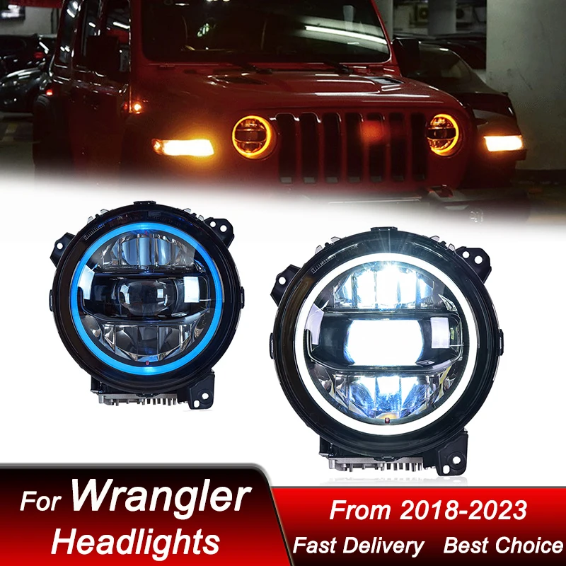 Car Led Headlights For Jeep Wrangler 2018-2023 to new style full LED Headlamp Assembly Upgrade Projector Lens Accessories Kit