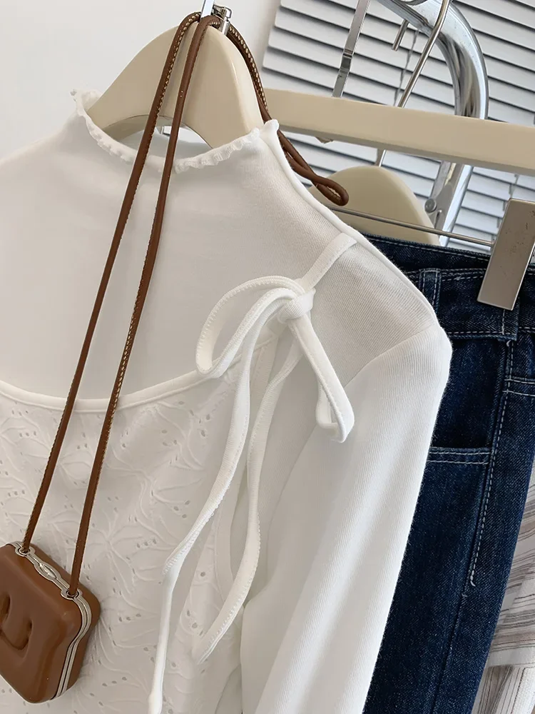 T-shirt manches longues pour femmes, faux deux pièces, Design de mode coréenne, Niche, automne hiver 2024
