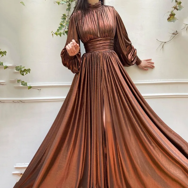 Sukienka maxi z wycięciami, wysokim rozcięciem, długim rękawem, seksowna sukienka wieczorowa, wiosenna odzież do pracy.