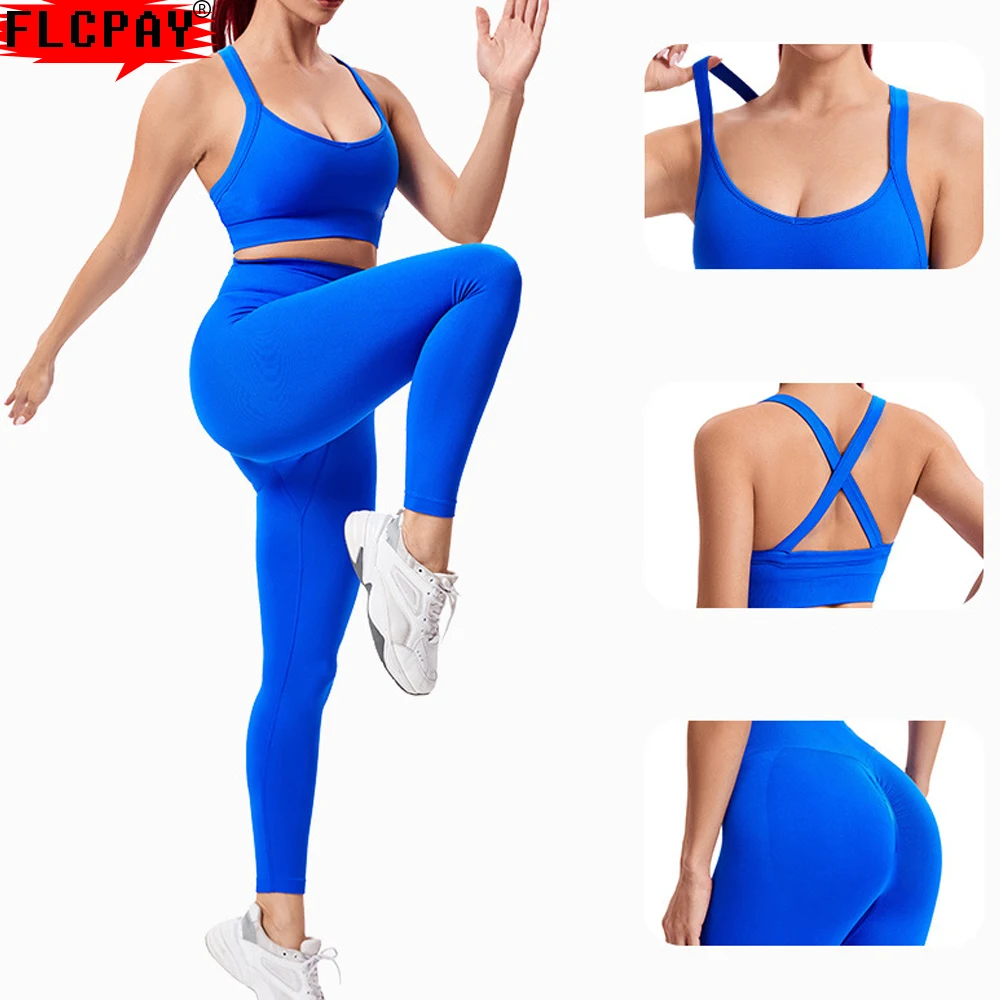 

Sports Bra Women's Yoga Outfit Set for High Waist Hip Lift Seamless Fitness Running Workout Group Training Gym Athletics