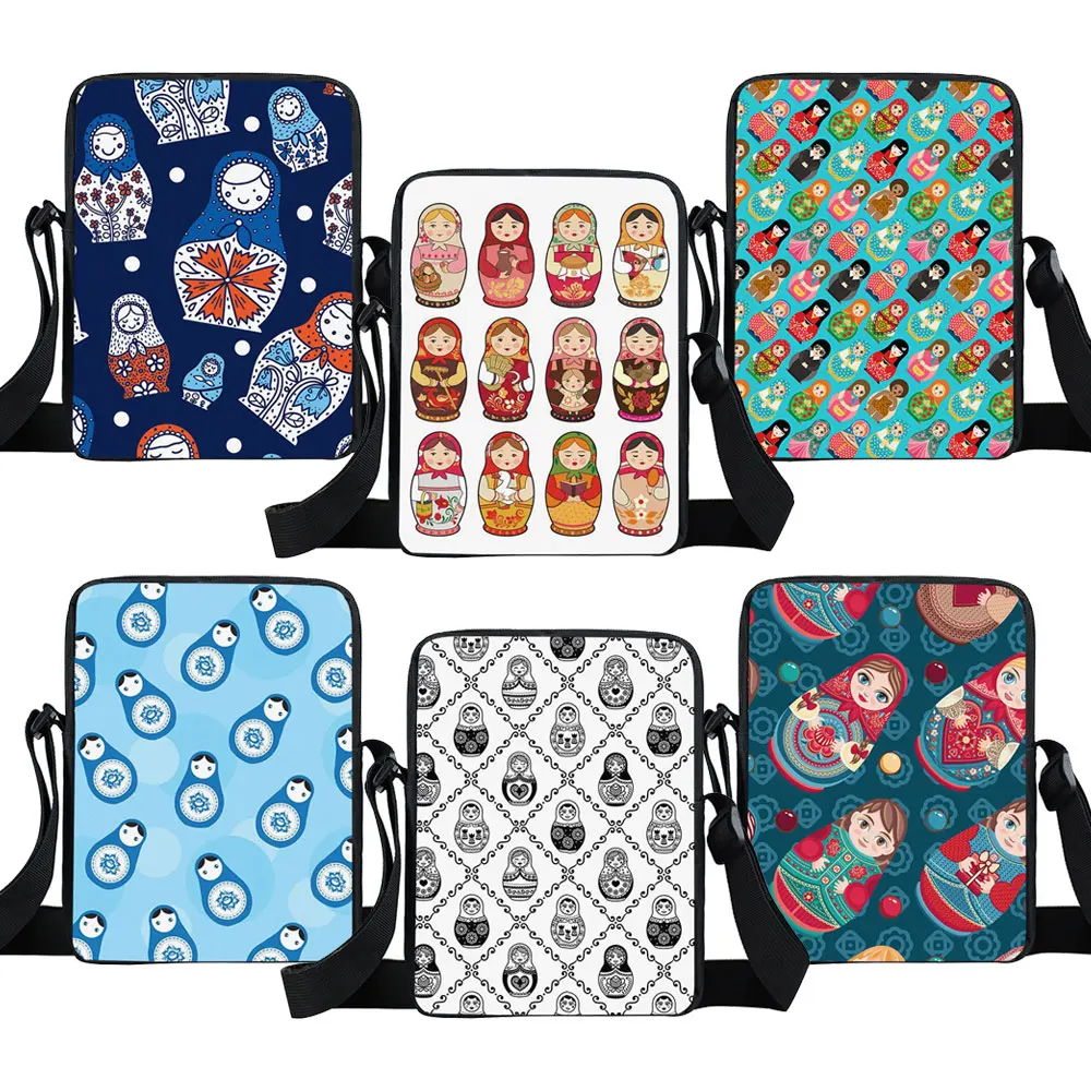 

Matryoshka Dolls Print Crossbody Bags Babushka Pattern Handbag Russian Dolls Women Shoulder Bag for Travel Student Bookbags Gift