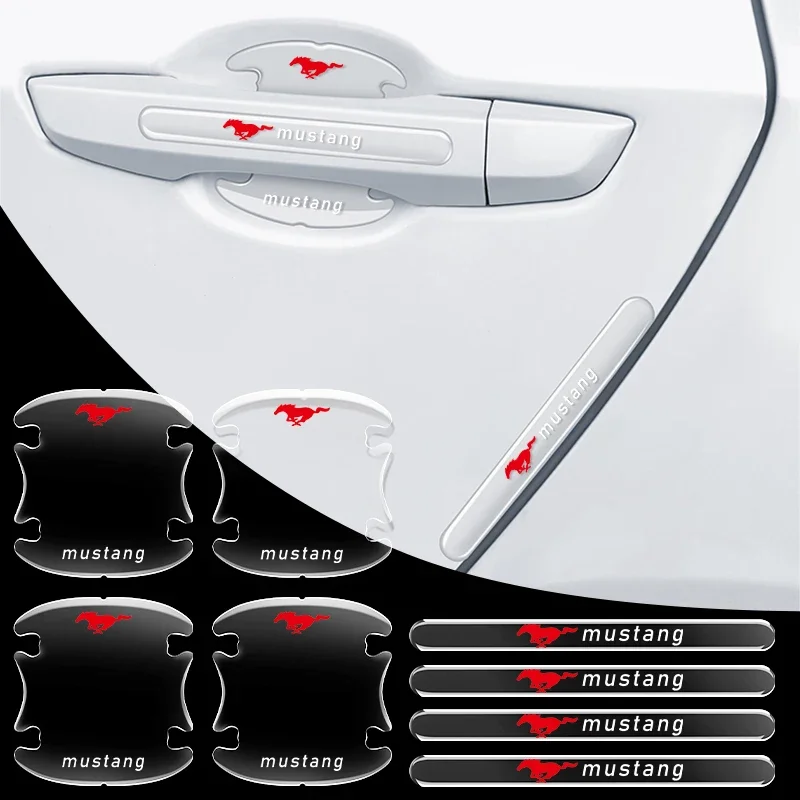 8pcs Car Door Handle Sticker Car Stickers Auto Decal for Fords Mustang 2005 2010 2015 2018 GT Guitar Mujer Eleanor Pickguard