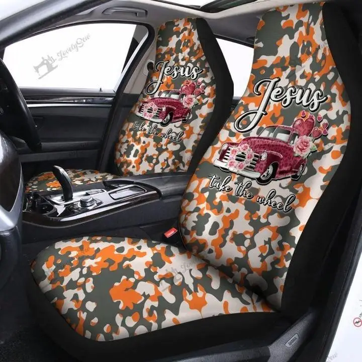 Jesus Take The Wheel Camo Car Seat Covers Set 2 Pc, Car Accessories Seat Cover