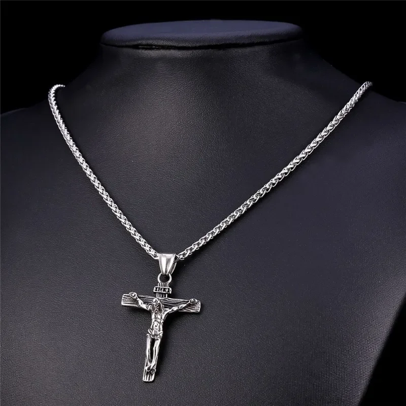 Religious Jesus Cross Necklace for Men New Fashion Gold color Cross Pendent with Chain Necklace Jewelry Gifts for Men