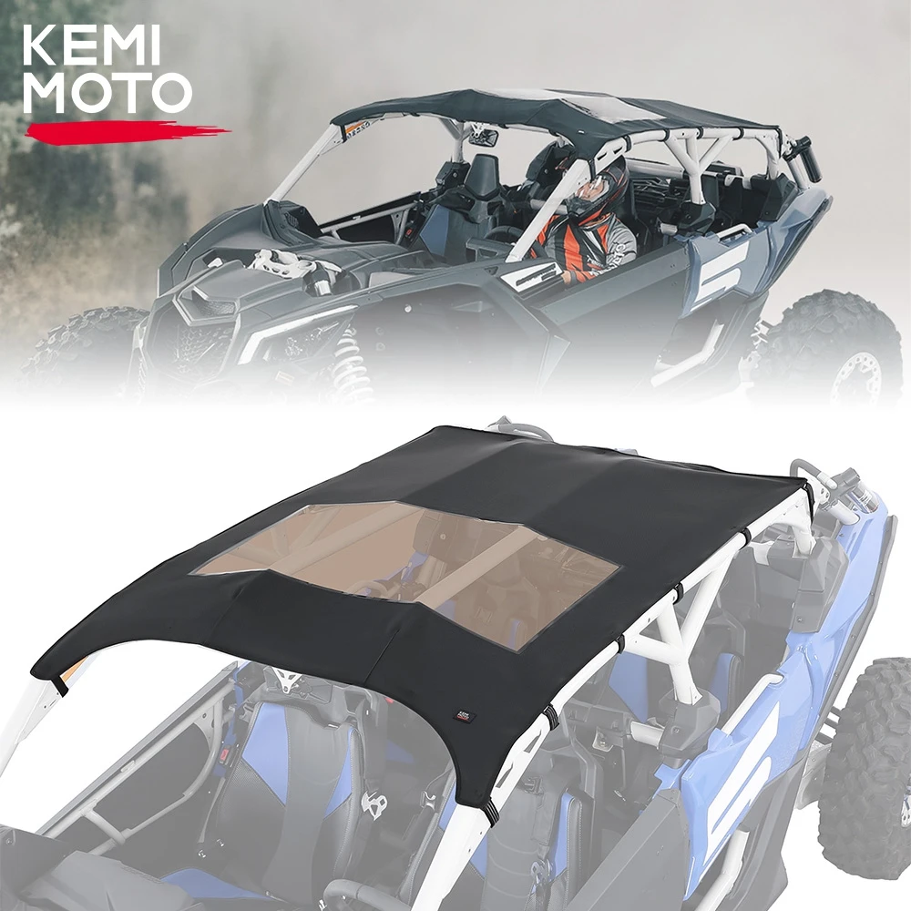 

KEMIMOTO UTV Canvas Soft Roof Top For Can Am Maverick X3 Max 4x4 XDS XRS XMR Turbo DPS 4 Doors 2017+ PVC Sun Visor Waterproof