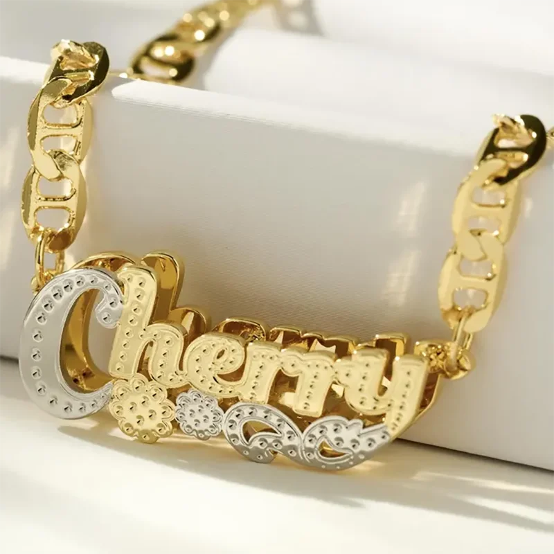 

DHQH Customized Two Color 3D Name Necklace Personalized Letter Commemorative Stainless Steel Necklace Customized Jewelry Gift