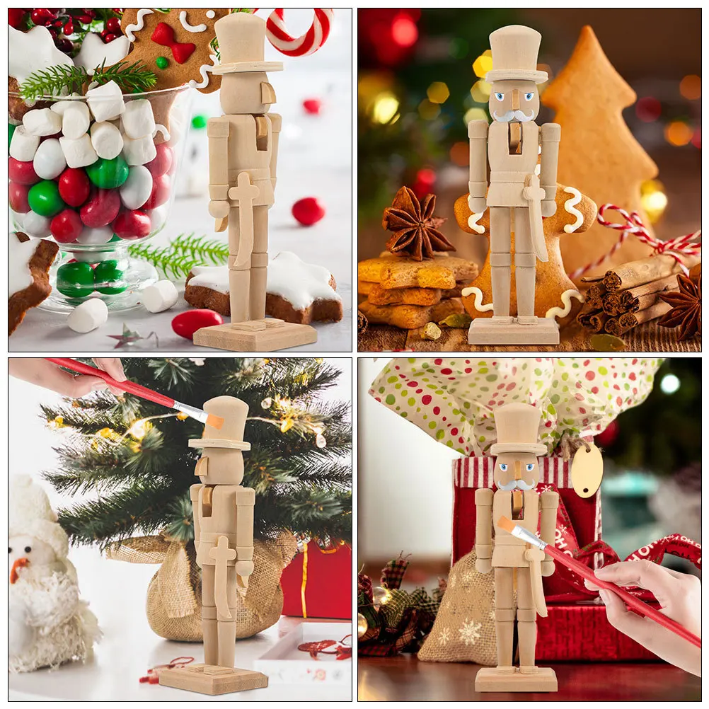 

2Pcs Wooden Nutcracker Puppet DIY Unfinished Craft for Christmas Decoration Home Office Bar Resin Xmas Ornament Wood Nutcracker