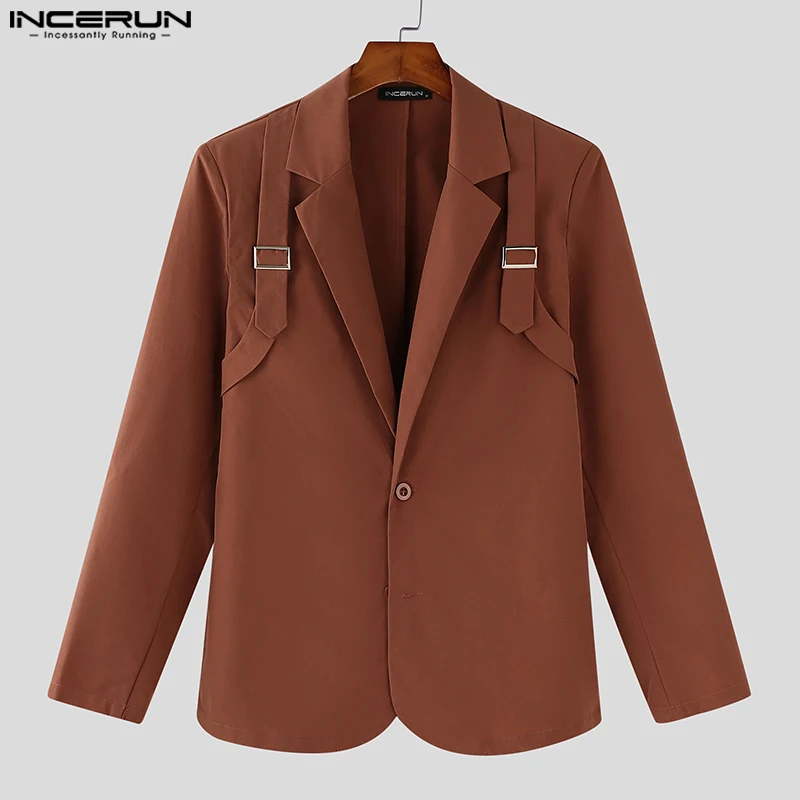 INCERUN Tops 2024 Korean Style Fashion New Men\'s Deconstruction Design Solid Suit Coat Casual Male City Walk Long Sleeved Blazer