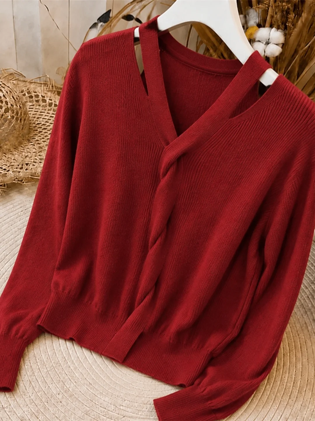 Loose Long Sleeve V-Neck Knitted Open Cardigan Women's Fashionable Age-Defying Style Korean Version Soft Comfortable Casual Wear