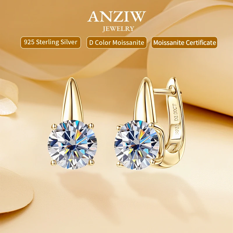 

Anziw 2,0 карата, 8 мм, цвет D, муассанит, U-образные серьги-кольца для женщин, серебро 925 пробы, пасьянс, лабораторные бриллианты, искрящиеся ювелирные изделия, тренд 2023 года