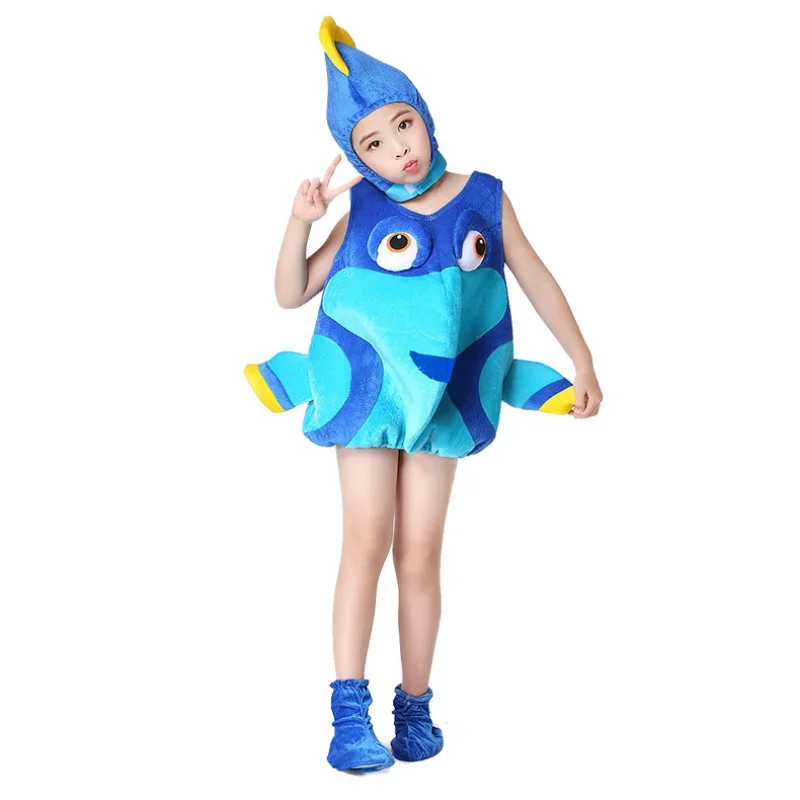 New 2025 Child Octopus Sea Animal Nemo Dory Cosplay Costume Blue Orange Jumpsuit Headgear Suits for Boy and Girl Halloween 95ly