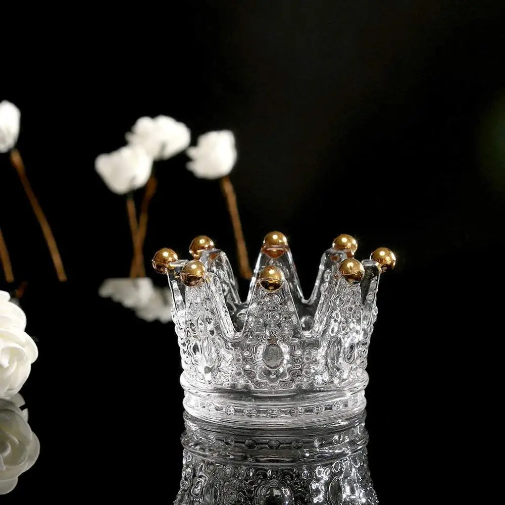 Wholesale Crown Shape Crystal Cigarette Ashtray Glass Crown Shaped Glass Tea Light Wedding Glass Candle Holders