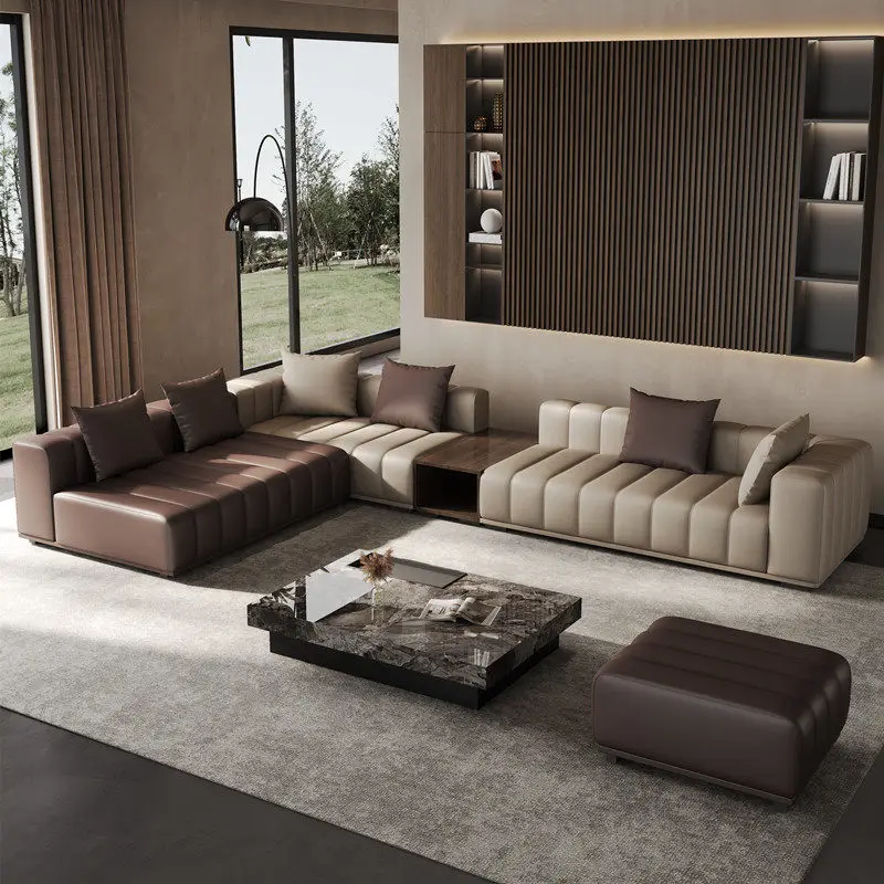 Office Leather Living Room Sofas Puffs Floor Lounge Modern Designer Living Room Sofas Minimalist Sectional Divano Home Furniture