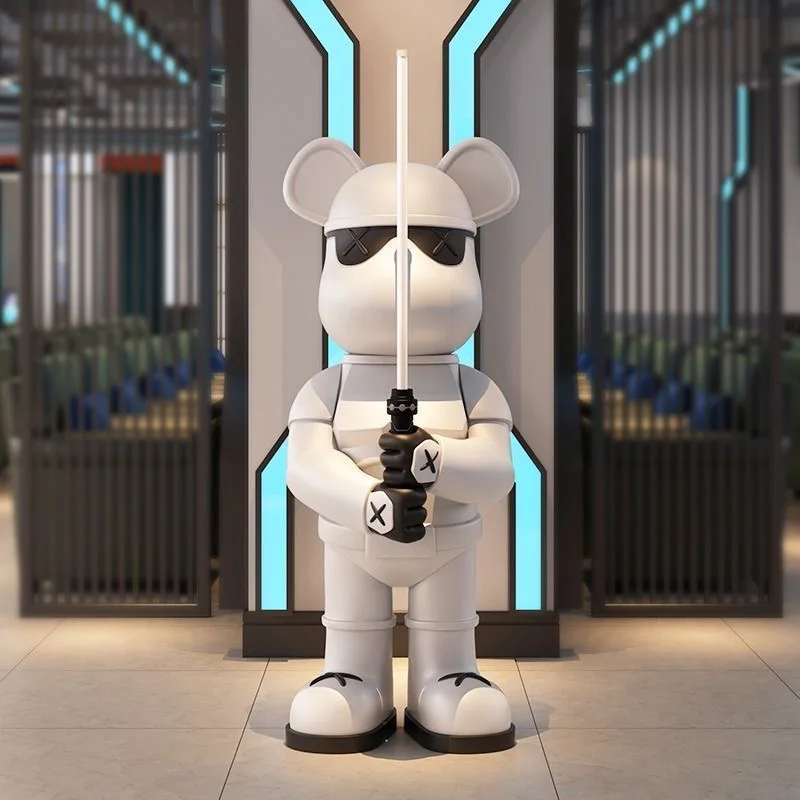 Sword Violent Bear Floor-Standing Sculpture Ornament with Light Sound Function Cartoon Statue Living Room Porch Decoration Gift