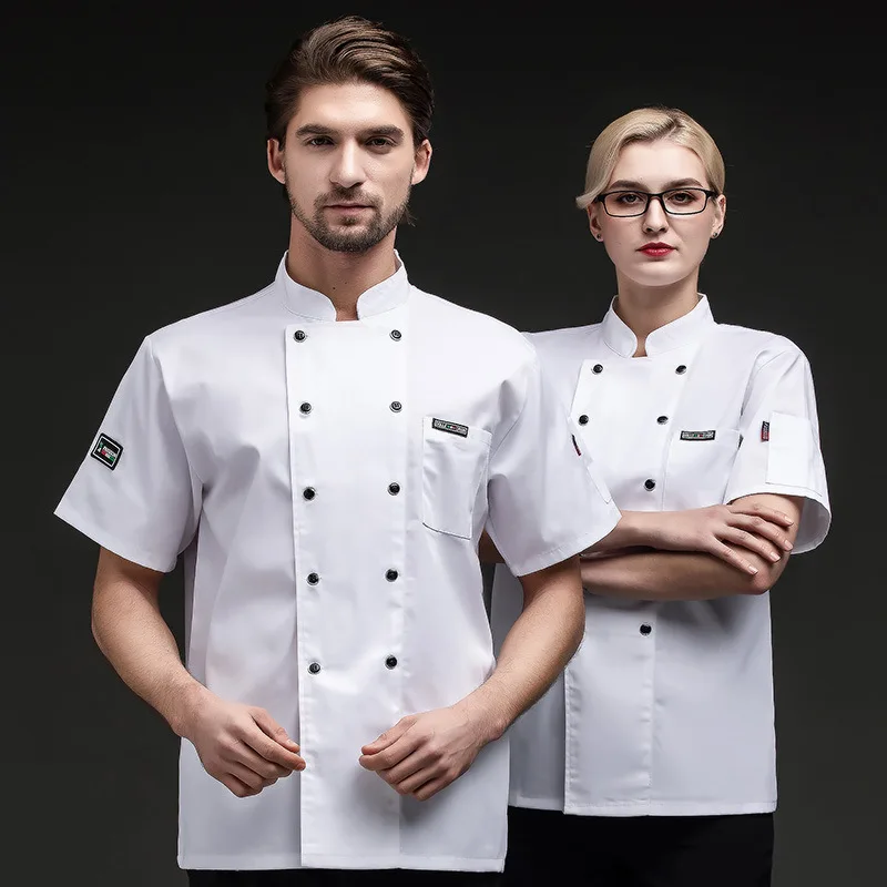 Chef Overalls Men's Short-sleeved Chef Uniform Breathable Catering Restaurant Back Kitchen Kitchen Canteen Overalls