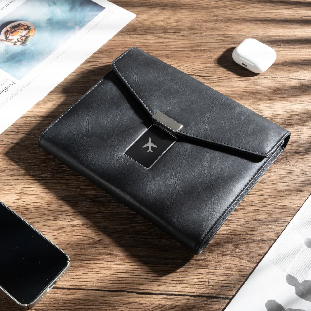 A5 Wireless Charging Notebook with Envelope Cover, USB Drive, 8000mAh Battery, 3-in-1 Cable, Card Slots and LED Reading Light
