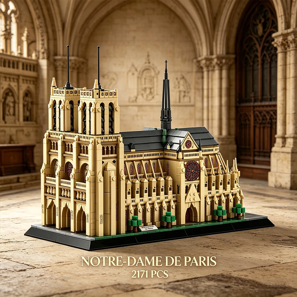 

MOC World Famous Architecture Notre Dame de Paris France Building Blocks Medieval Catholic Church Construction Bricks Toys Gifts