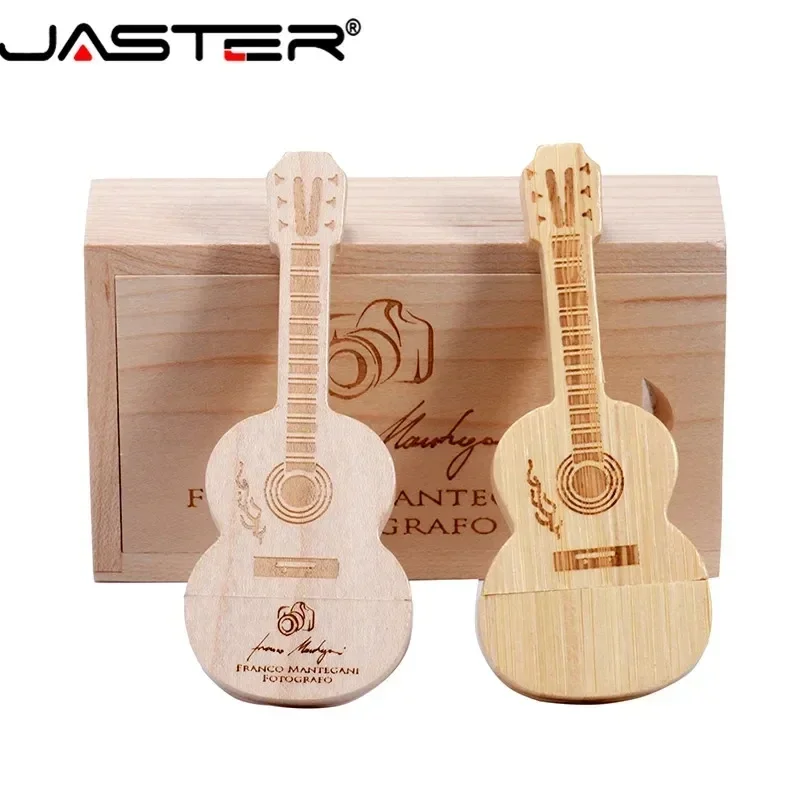 JASTER Logo personnalisé gratuit clé USB en forme de guitare clé USB boîte en bois clé mémoire clé musique cadeau créatif 64GB 128GB