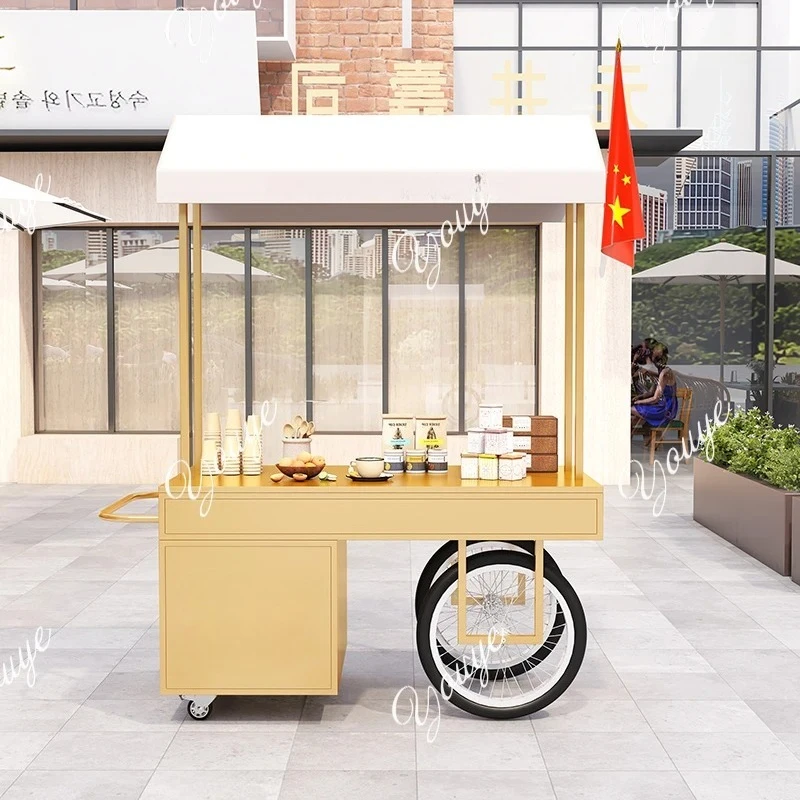 Hand push dessert stall car creative outdoor promotion supermarket stall car with cabinet mobile car