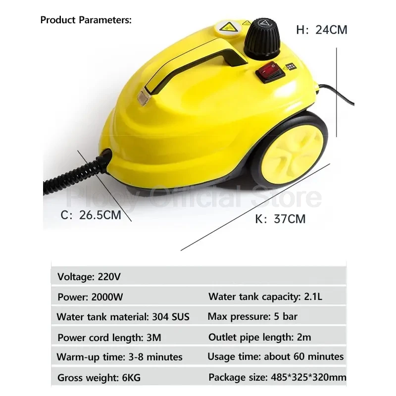 Pulitore a vapore multifunzione da 2000W sterilizzazione ad alta temperatura disinfezione auto Inter pulitore a vapore per cucina da pavimento casa