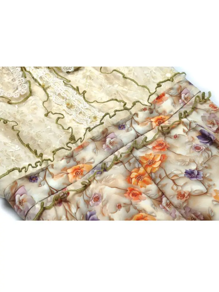 Langes Damenkleid 2025, Frühling, Perlenstickerei, Stehkragen, Pailletten, Spitzennähte, Jacquard, bedruckt, Blumenmuster, Damen-X-Langkleider