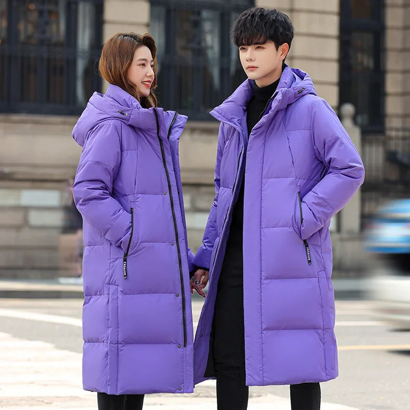 Purple Men and Women Quilted Winter Coat 2023 New Men\'s Thick（Winter)  X-Long Warm Hooded Lovers Down Jackets Brand Clothing