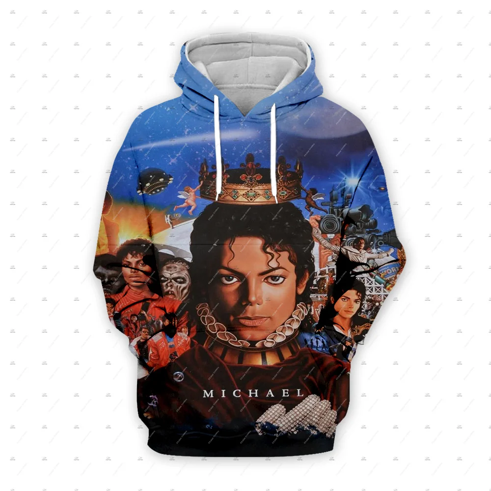 Nova Moda: Moletom Unissex com Capuz Estampado em 3D do Lendário Cantor e Músico Michael Jackson - Estilo Retrô Vintage Q14
