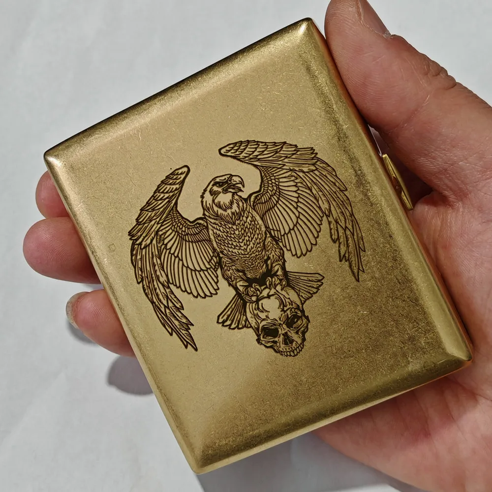 

Латунный портсигар Eagle Skull, медный 20, стандартные портсигары с подарочными коробками, лазерная гравировка