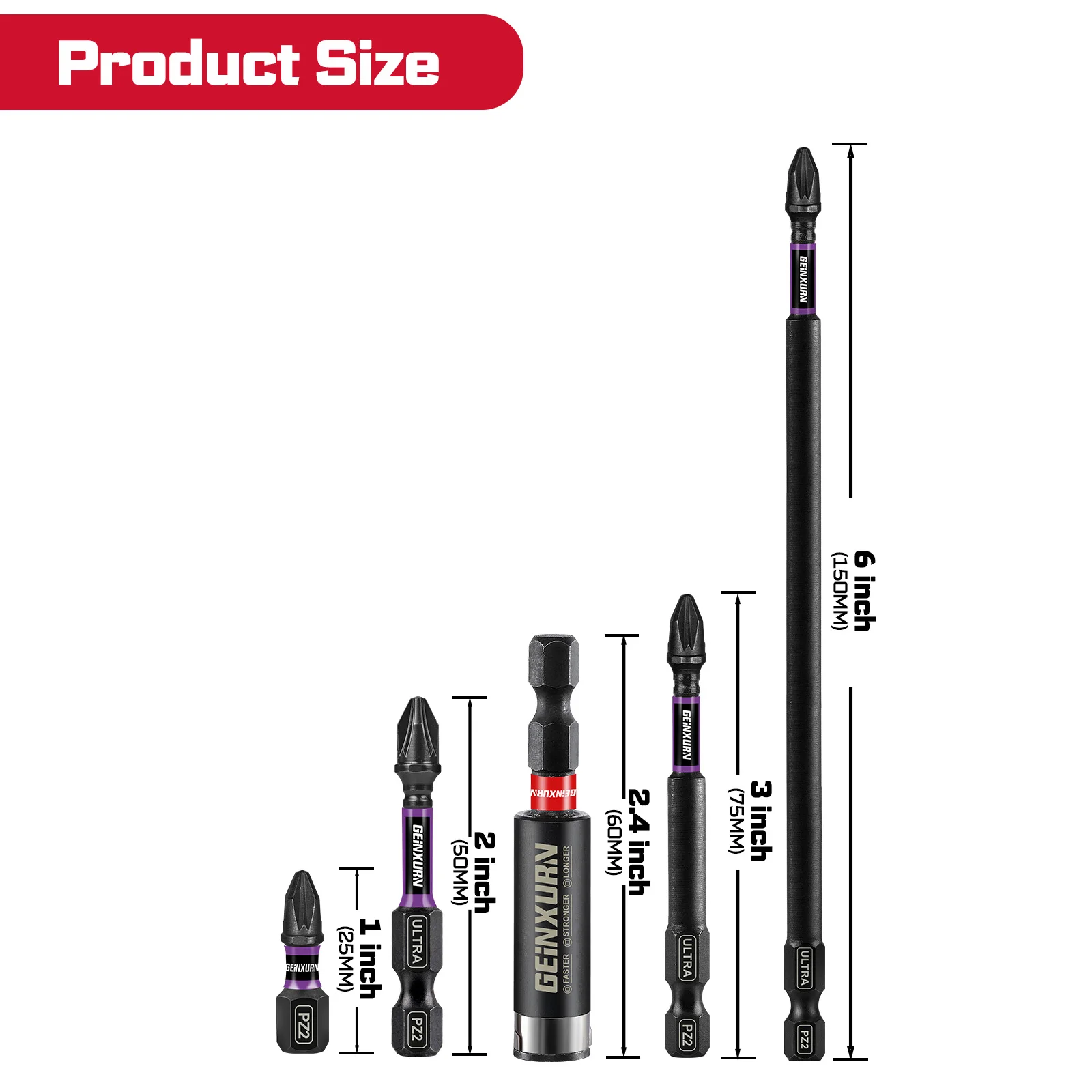 Geinxurn Screwdriver Bit Set, #2 Pozi Impact Magnetic Steel Bit with Bit Holder and Storage Organizer