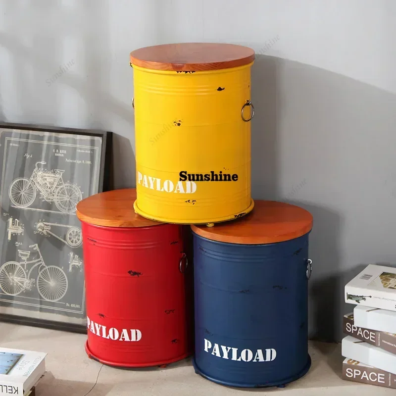Creative Retro Paint Bucket Storage Stool Living Room Footstool Industrial Style Metal Home Furniture Modern Shoe Changing Bench