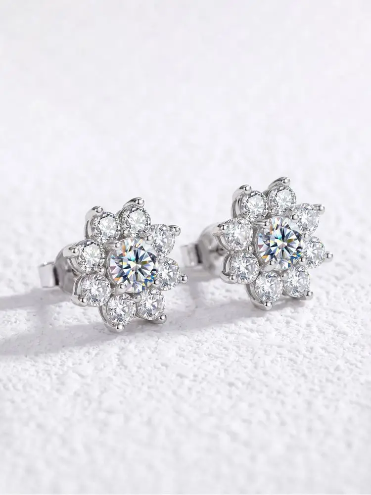 DW 0,5 CT Moissanit Diamant Blume Ohrstecker für Frauen Echt 925 Sterling Silber Solitaire Eternity Hochzeit Schmuck – Detail 4
